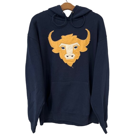 Blue 84 Hockey Yak Head Hoodie Sweatshirt Large Navy Blue Pullover Cotton Poly - Picture 1 of 6